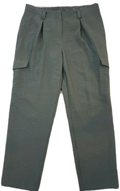 Chico's ~Woman Size 2R (US 12) ~ Olive Green Cargo Pants Pleated Front. WAIST--36" HIPS--46" RISE--12" INSEAM--27.5" TOTAL LENGTH--39" LEG OPENING--7" Ev----419----11(21) Olive Pants With Side Pockets For Workwear, Olive Workwear Pants With Side Pockets, Green Ankle-length Cargo Pants For Workwear, Green Military Style Workwear Bottoms, Military Green Workwear Bottoms, Military Style Green Workwear Bottoms, Olive Trousers With Side Pockets, Olive Pants With Side Pockets, Green Ankle-length Utility Pants