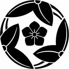 a black and white logo with leaves and flowers in the center on a white background