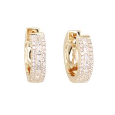 undefined Small Hoop Earrings In Yellow Gold With Baguette Diamonds, Yellow Gold Baguette Diamond Hoop Earrings, Small Hoop Yellow Gold Earrings With Baguette Diamonds, Yellow Gold Diamond Hoop Earrings With Baguette Diamonds, Yellow Gold Hoop Diamond Earrings With Baguette Diamonds, Small Hoop Huggie Earrings With Baguette Diamonds, Classic 14k Gold Hoop Earrings With Baguette Diamonds, 14k Yellow Gold Hoop Earrings With Baguette Diamonds, 14k Gold Baguette Cut Diamond Earrings