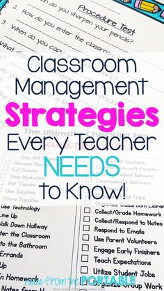 the classroom management strategy for teachers is shown in pink, blue and green with text overlay