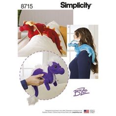 an advertisement for stuffed animals with pictures of them in different colors and sizes, including the purple dragon