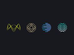 four different types of lines and shapes on a black background, with the same color