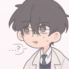 an anime character with glasses and a tie in front of a white background wearing a lab coat