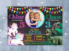 PRINTING SERVICE - https://www.etsy.com/listing/845745865/printed-invitations-professional?ref=shop_home_active_1&pro=1&frs=1 Welcome to KiddiesPrint! This listing is for a PERSONALIZED DIGITAL FILE ONLY. YOU CAN CHOOSE YOUR CUSTOM THEMES FOR EACH SIDE! Please note that no proofs will be sent until this listing is purchased. HOW TO ORDER: 1. Select file size from drop down menu, as well as type (Invitation with design like on sample, Invitation with custom design or Custom Invitation wit Sibling Birthday Party Brother Sister Dinosaur, Sister And Brother Birthday Party Themes, Dual Party Invitations, Double Birthday Party Invitations, Combine Birthday Party Sibling, Combined Birthday Invitations, Double Invitation Birthday Parties, Dual Themed Birthday Party, Combined Kids Birthday Party