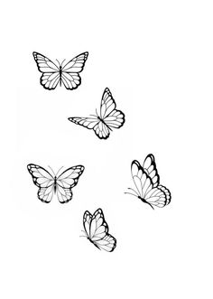 four butterflies flying in the air with one on its back and one on its side