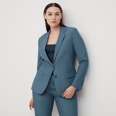 Freshen things up with the Women’s Light Blue Suit Jacket. Steely blue-gray made light and airy, this is the light blue blazer women’s wardrobes have been waiting for. With a notch lapel, tapered cut, pockets, and more, this light blue suit jacket has women’s iconic tailored look–plus, signature stretch fabric keeps comfort key. For soft spring and summer styles and icier fall and winter looks alike, for both wedding wear and office style, this is the ideal light blue women’s suit blazer. Light Blue Suit Jacket, Blue Blazer Women, Light Blue Blazer, Light Blue Suit, Light Blue Jacket, Blue Suit Jacket, Modern Bridesmaid, Soft Spring, Blazer Women