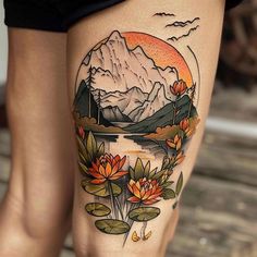 Vibrant Nature Tattoos Tattoo Flash Set Pine Tree Tattoo Color, Neo Traditional Tree Tattoo, Country Roads Tattoo, Floral Tattoo Filler, Woodsy Tattoos, House Plant Tattoo, Wilderness Tattoo, Tattoos Nature