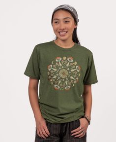 Allow this Mushroom Mandala Recycled T-Shirt to keep you smiling with all of its mushroom and moon vibes! Portrays a Soul Flower Original design of a mushroom mandala with moon phases on cozy, recycled fabric. Wear with our Soul Flower Hemp Yoga Shorts or Patchwork Shorts for endless comfort! Eco Kale. Mushroom Mandala, Moon Vibes, Beautiful Boho Dresses, Mushroom T Shirt, Sixties Dress, Cotton Sports Bra, Organic Cotton Leggings, Cotton Wrap Dress, Boho Clothes