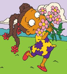 the simpsons character is holding flowers in her hand