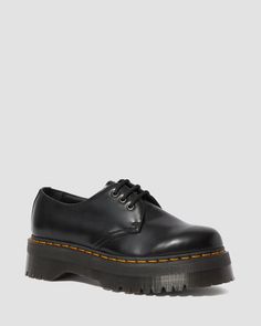 1461 Quad Dr Martens Outfit, 1461 Platform Dr Martens, Leather Platform Shoes, Shoe Polish, Casual Styles, Black Polish