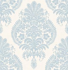 a blue and white wallpaper with an ornate design