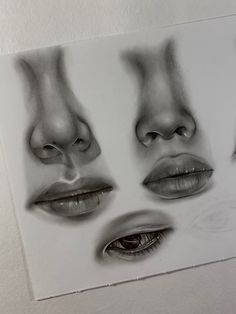 a drawing of three different faces with their eyes closed and one being drawn in pencil