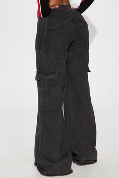 Available In Black Wash. Straight Leg Jean Functional Cargo Pockets Drawstring Waistband Frayed Detail Seaming 11" High Rise 32" Inseam Non Stretch Disclaimer: Due To The Specialized Wash Process, Each Garment Is Unique. 70% Cotton 30% Polyester Imported | Laid Back Vibe Non Stretch Cargo Jeans in Black Wash size 11 by Fashion Nova Woman Laying, Cargo Jeans, Drawstring Waistband, Size 13, Straight Leg Jeans, Fashion Nova, Black Jeans, Straight Leg, High Rise