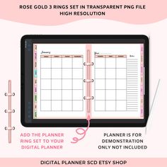 a planner with the text silver rings set in transparent pink file high resolution on it