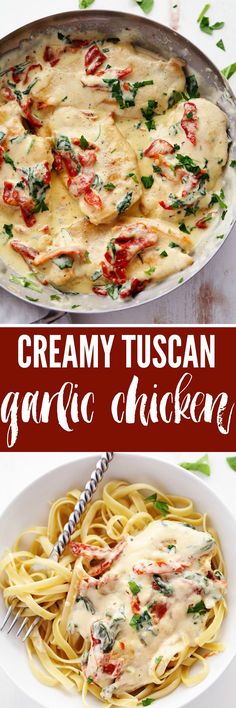 creamy tuscani garlic chicken is an easy dinner recipe that's ready in less than 30 minutes