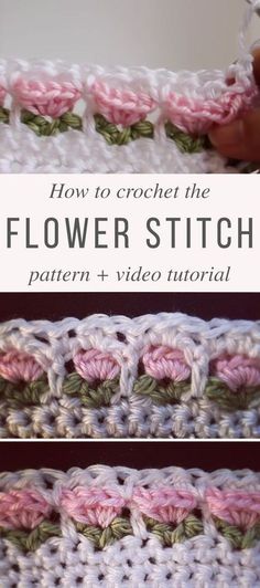 the crochet flower stitch pattern is being worked on