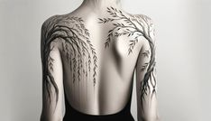 the back of a woman's body with tattoos on it