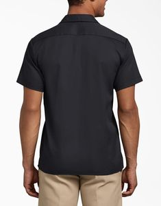 FLEX Slim Fit Short Sleeve Twill Work Shirt , Black | Dickies Fitted Polo Shirt For Work, Professional Slim Fit Tops For Business Casual, Collared Solid T-shirt For Work, Fitted Short Sleeve Polo Shirt For Business, Relaxed Fit Polo Shirt With Spread Collar For Work, Relaxed Fit Polo Shirt For Work, Fitted Short Sleeve Shirt With Spread Collar For Work, Slim Fit Short Sleeve Dress Shirt For Work, Slim Fit Short Sleeve Work Shirt