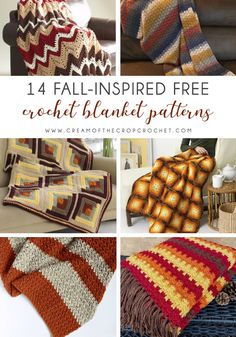 14 Fall-Inspired Free Crochet Blanket Patterns - Cream Of The Crop Crochet Farmhouse Crochet, Free Crochet Blanket Patterns, Motifs Afghans, Frankensteins Monster, Afghan Crochet Patterns Easy, Crochet Autumn, Crochet Pour Halloween, Autumn Farmhouse, Striped Crochet Blanket