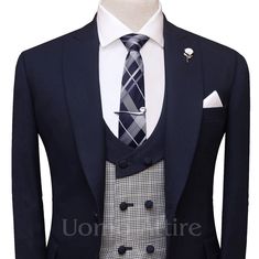 Description Here are the product design details of Navy blue contrast three piece suit. Jacket Design FABRIC : Navy Blue Woolen FITTING STYLE : Slim Fit LAPEL STYLE : Round-roll Peak Lapel CHEST POCKET : Welt Pocket Square LOWER POCKET : Double Flapped Pockets NO OF BUTTONS : Double Button SLEEVE BUTTONS : Four Buttons FUNCTIONAL SLEEVE BUTTON HOLES : No BUTTONS HOLE THREAD : Same Fabric BACK VENT STYLE : Double Vent LINING OPTIONS : Full Lined EXTRA OPTIONS : Lapel Pin, Pocket Square Waistcoat Blue Single Breasted Semi-formal Sets, Semi-formal Blue Single Breasted Sets, Blue Semi-formal Sets With Single Button, Blue Single Breasted Sets For Semi-formal Occasions, Blue Semi-formal Set With Single Button, Blue Single-breasted Sets For Semi-formal Occasions, Blue Semi-formal Sets With Suit Collar, Elegant Blue Suiting Fabric Sets, Fitted Navy Tuxedo Three-piece Suit