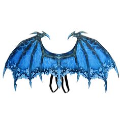 a blue dragon wings with skulls on it's back