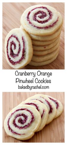 cranberry orange pinwheel cookies are stacked on top of each other