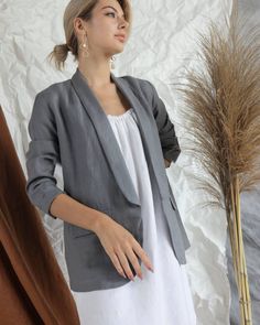 The Alma Linen Blazer is our casual take on linen blazers in beautiful neutral colors. Wear it as a sophisticated jacket over your summer outfit or coordinate it as part of a set with our linen shorts or linen pants.
Crafted from 100% naturally cooling and luxurious linen, we can't think of a better fabric for summer. The slightly loose design elevates your look and adds a cool, sophisticated touch to your style.
• Front pockets• Slightly loose design• Shawl lapel Linen Jackets Women, Linen Camisole, Women Blazers, Unique Outfit, Jackets Women, Linen Jackets, Dress Out, Luxury Linen, Linen Blazer