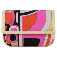 EMILIO PUCCI c.1960s Multicolor Silk and Leather Op Art Geometric Print Clutch Bag For Sale at 1stDibs Retro Multicolor Shoulder Bag, Retro Square Pink Bag, Vintage Pink Rectangular Shoulder Bag, Retro Multicolor Rectangular Bag, Retro Multicolor Evening Bag, Vintage Pink Clutch For Formal Occasions, Square Retro Shoulder Bag, Modern Multicolor Rectangular Clutch, Retro Multicolor Clutch Bag