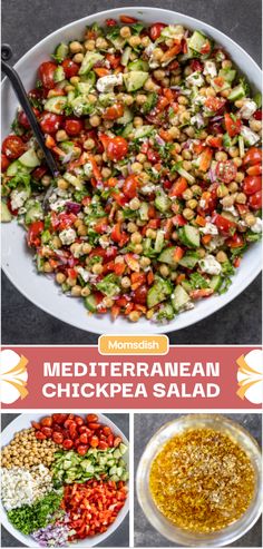 mediterranean chickpea salad with tomatoes, cucumber and parmesan cheese