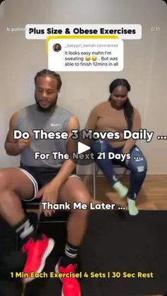 two people sitting on a bench talking to each other with the caption do these 3 moves daily for the next 21 days thank me later