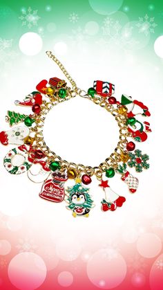 Christmas Charm Bracelet Christmas Charms, Adjustable Bracelet, Holiday Spirit, The Christmas, Christmas Trees, Costume Jewelry, Accessories Design, Jewelry Gifts, Jewelry Bracelets