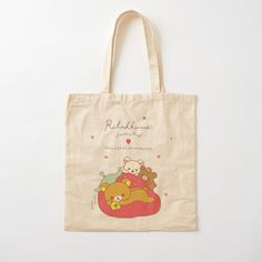 100% cotton reusable shopping carry bag with digital print on one side. Cute rilakkuma strawberry party Kawaii Cotton Canvas Bag Rectangular, Kawaii Cotton Canvas Rectangular Bag, Kawaii Cotton Canvas Bag For Daily Use, Kawaii Rectangular Cotton Canvas Bag, Kawaii Cotton Tote Bag, Cute Rectangular Cotton Canvas Bag, Cute Tote Bag Design, Rilakkuma Strawberry, Strawberry Tote Bag