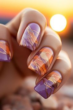 Orange Blue Nails, Nails Fancy, Sunset Nails, Nails Orange, Stylish Tips, Orange Nail, September Nails, Fancy Nails Designs, Pretty Nail Art Designs