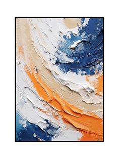 an abstract painting with blue, orange and white colors