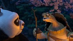 a panda bear and another animal in a scene from the animated film, how to train your dragon