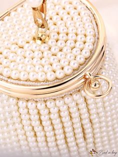 BirdinBag - Fashionable Mini Handheld Clutch Bag with Faux Pearl Embellishments Elegant Beaded Bucket Bag, Handheld Clutch With Pearl Handle, Bucket Design, Beige Pattern, Geometric Type, Word Wrap, New Arrival, Evening Bags, Faux Pearl