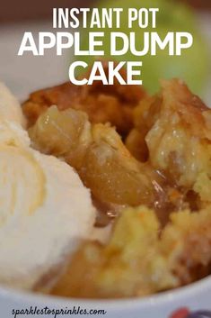 an apple dump cake in a white bowl