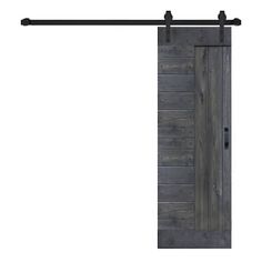 an open barn door with black hardware and wooden planks on the side, isolated against a white background