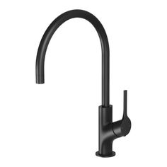 a black kitchen faucet on a white background