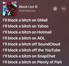 an image of someone's twitter account with the caption block list