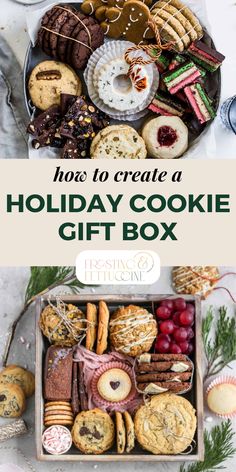 a holiday cookie gift box filled with cookies and pastries