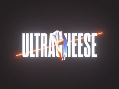 the words ultra cheese are lit up against a black background with orange and blue lights