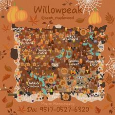 a map of the state of wisconsin with pumpkins, cats and other things on it