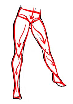 a drawing of a man's legs with red lines on the bottom and sides