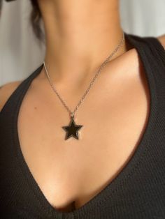 BLACK STAR NECKLACE: black and silver star white gold pendant on a stainless steel chain, customized to your desired length. Trendy Black Necklace With Star Charm, Black Star Necklace For Gift, Black Star Necklace, Black Star Charm Pendant Jewelry, Black Sterling Silver Star Necklace, Boho Lifestyle, Necklace Star, White Gold Pendant, Hippie Jewelry