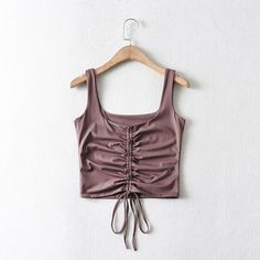 Lasaky - Sleeveless Drawstring Cropped Slim Fit Tank Top with Adjustable Straps Asian Fashion Trends, Spaghetti Strap Tank Top, Spaghetti Strap Top, Long Sleeve Plaid Shirt, Summer Sports, Round Neck Dresses, Style Summer, Workout Tank Tops, Drawstring Shorts