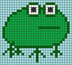 a green frog with big eyes is shown in the middle of a pixell pattern