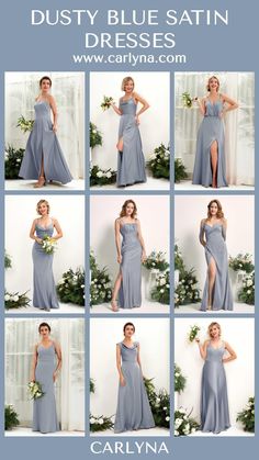 a collage of photos showing the different styles of dresses worn by women in grey