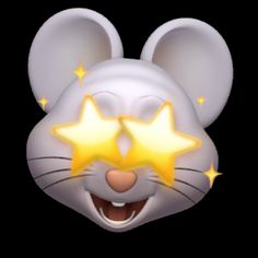 a mouse with three stars on it's face and its mouth open, smiling