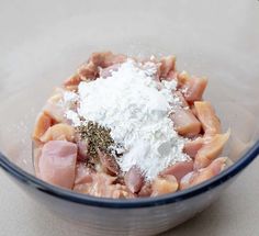 ingredients in a glass bowl for making meat